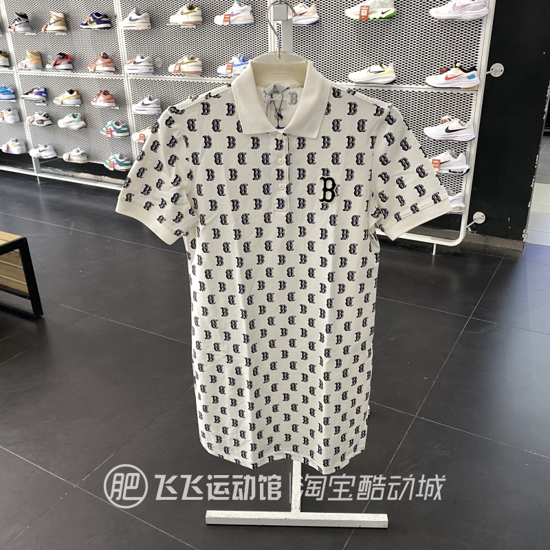 正品MLB满花短袖翻领老花连衣裙