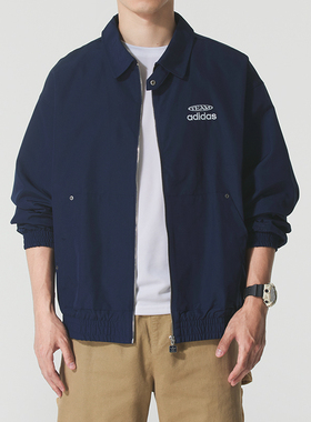 新款正品Adidas阿迪达斯三叶草翻领男运动休闲针织夹克外套KC0135