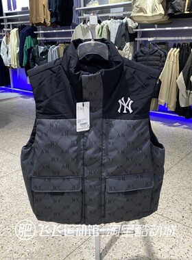 正品新款MLB拼接老花满标保暖立领男女情侣运动休闲羽绒马甲ADVG