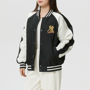 正品MLB马年新年户外防风拼接男女情侣薄棉服棒球服夹克外套AJPV