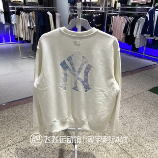MLB大标LOGO百搭圆领男女装情侣运动休闲针织卫衣套头衫AMTM