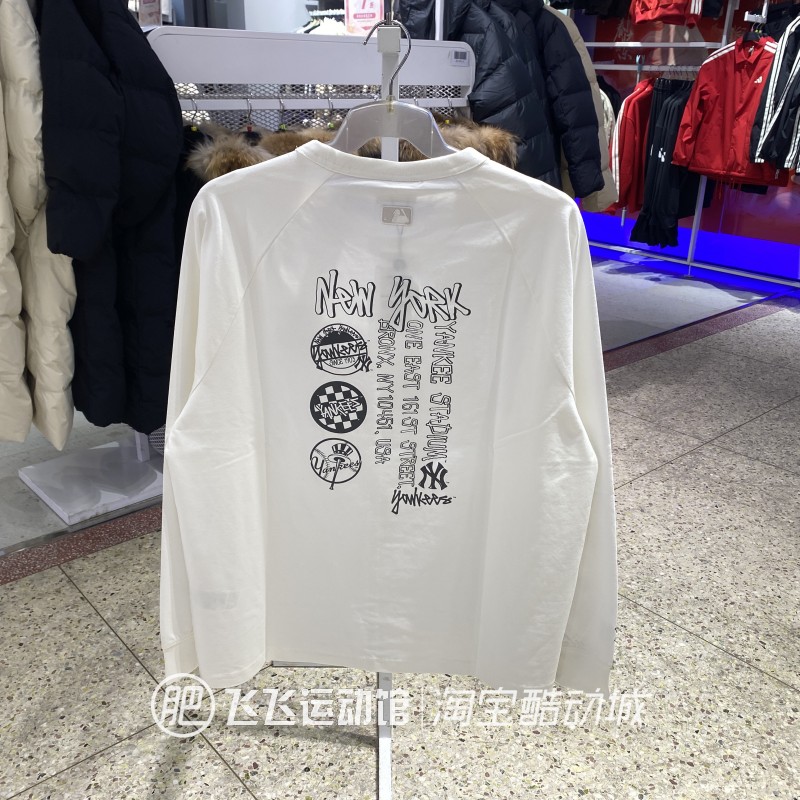 新款正品MLB涂鸦背标宽松时尚圆领男女情侣运动休闲针织长袖T恤