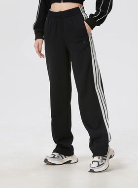 新款正品ADIDAS阿迪达斯宽松三条纹直筒女运动休闲针织长裤KS2819