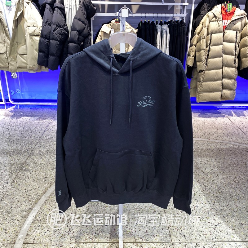 正品MLB百搭LOGO简约纯色男女款情侣连帽运动休闲卫衣套头衫AHDV
