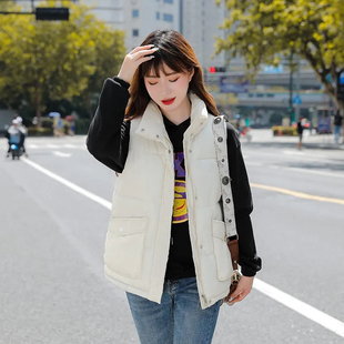 羽绒棉衣马甲女装亮面立领背心外套白色背心2022冬季时尚棉服减龄