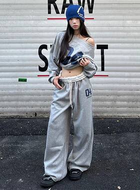 美式卫衣运动套装女秋季韩版宽松显瘦阔腿裤休闲两件套网红时尚潮