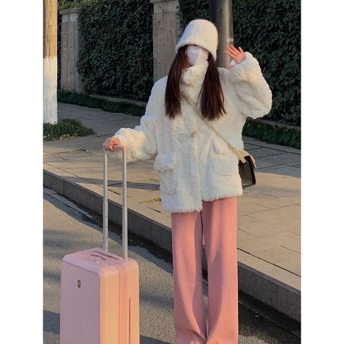 小香风兔毛毛外套女高级感2025夹棉皮草棉服秋韩系