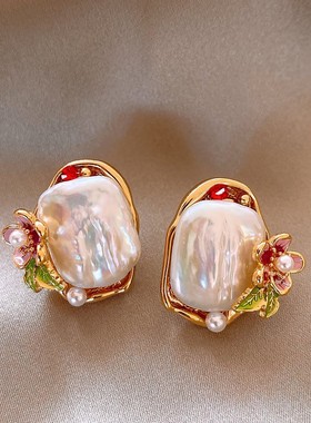 莫奈花园不规则巴洛克天然大珍珠耳钉女设计感小众耳环高级感耳饰