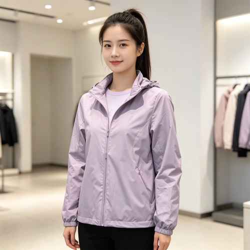 德尔惠连帽丝光绒女薄款风衣