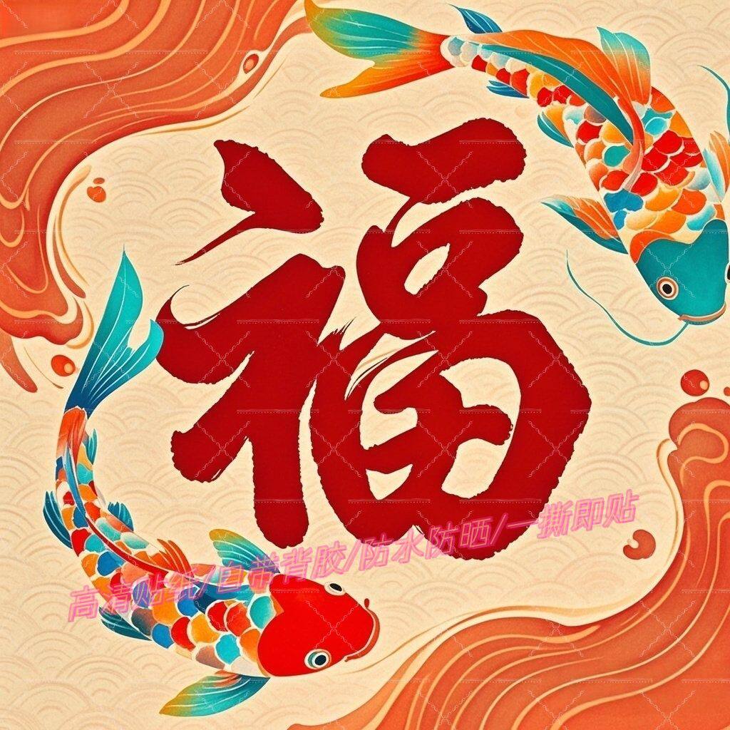 万福图喜庆福字贴纸入户客厅门窗过年玄关走廊壁墙迎门装饰贴画