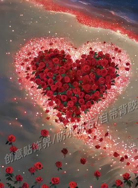 玫瑰花海岸线浪漫唯美装饰墙贴爱心花环七夕沙滩贴纸书房玄关贴