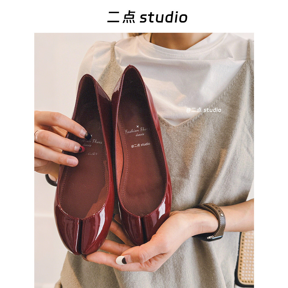 【二点 studio】马家tabi分趾单鞋女款红色猪蹄鞋内增高搭配裙子