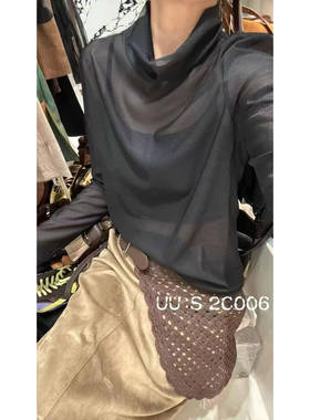 法式堆堆领网纱长袖女款打底T恤