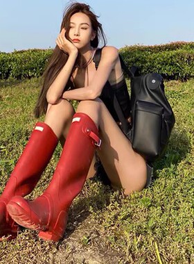 易梦玲同款新款雨鞋女骑士靴夏季长筒靴女外穿户外防滑防水雨靴潮