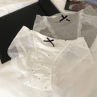 高开叉纯棉中腰女生春 少女甜美蕾丝边波点内裤 你永远明媚