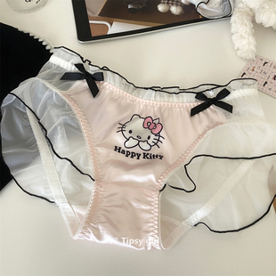 薄款 ： 纯棉裆牛奶丝夏季 日系可爱蕾丝少女内裤 透气 kt乐园