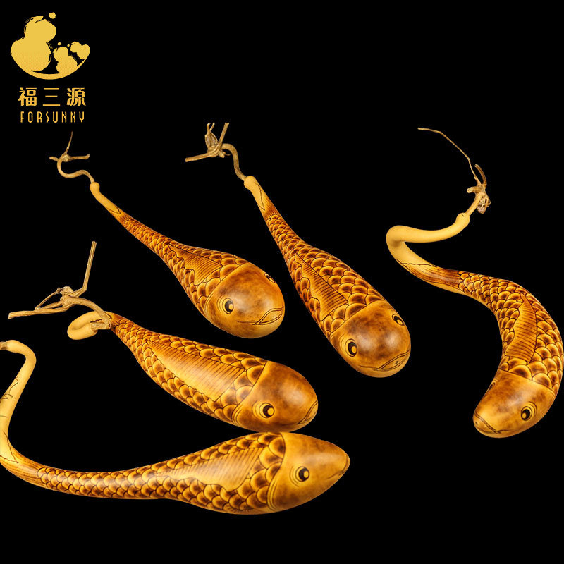 葫芦摆件烫画烙画鱼家居摆设油锤文玩异形鱼形长柄装饰精品工艺品