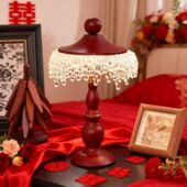 结婚台灯婚房陪嫁轻奢水晶酒红色长明灯一对床头灯卧室送新婚礼物