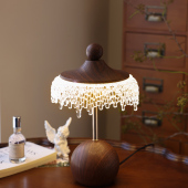 中古台灯卧室法式 酒店房间冰山水滴复古胡桃木色床头灯氛围高级感