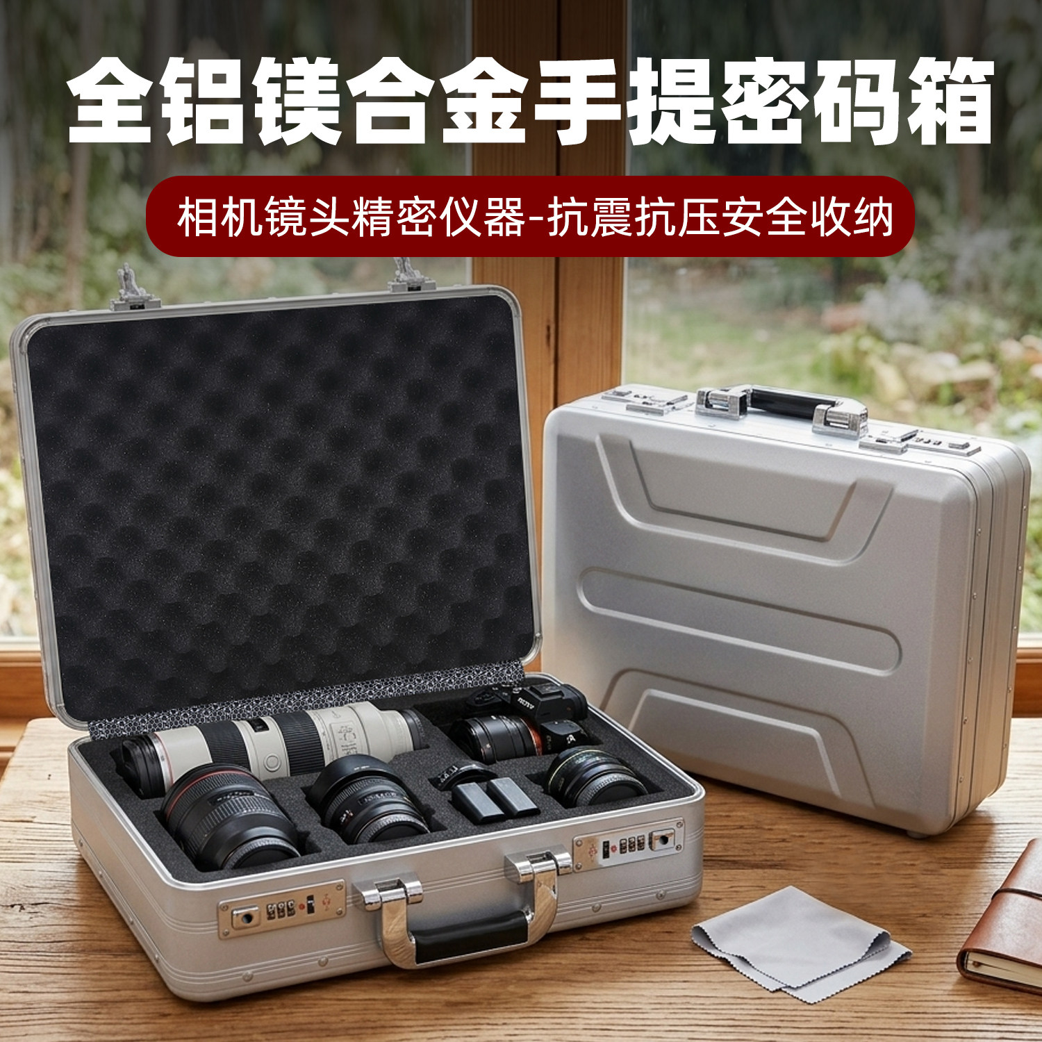 全铝镁合金箱摄影器材相机镜头安全防护箱仪器设备样品展示收纳箱