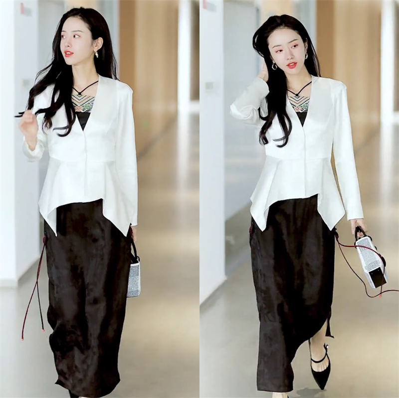 抖音复古日记国风女装同款气质中式休闲小西装外套高腰半身裙夏季怎么看?