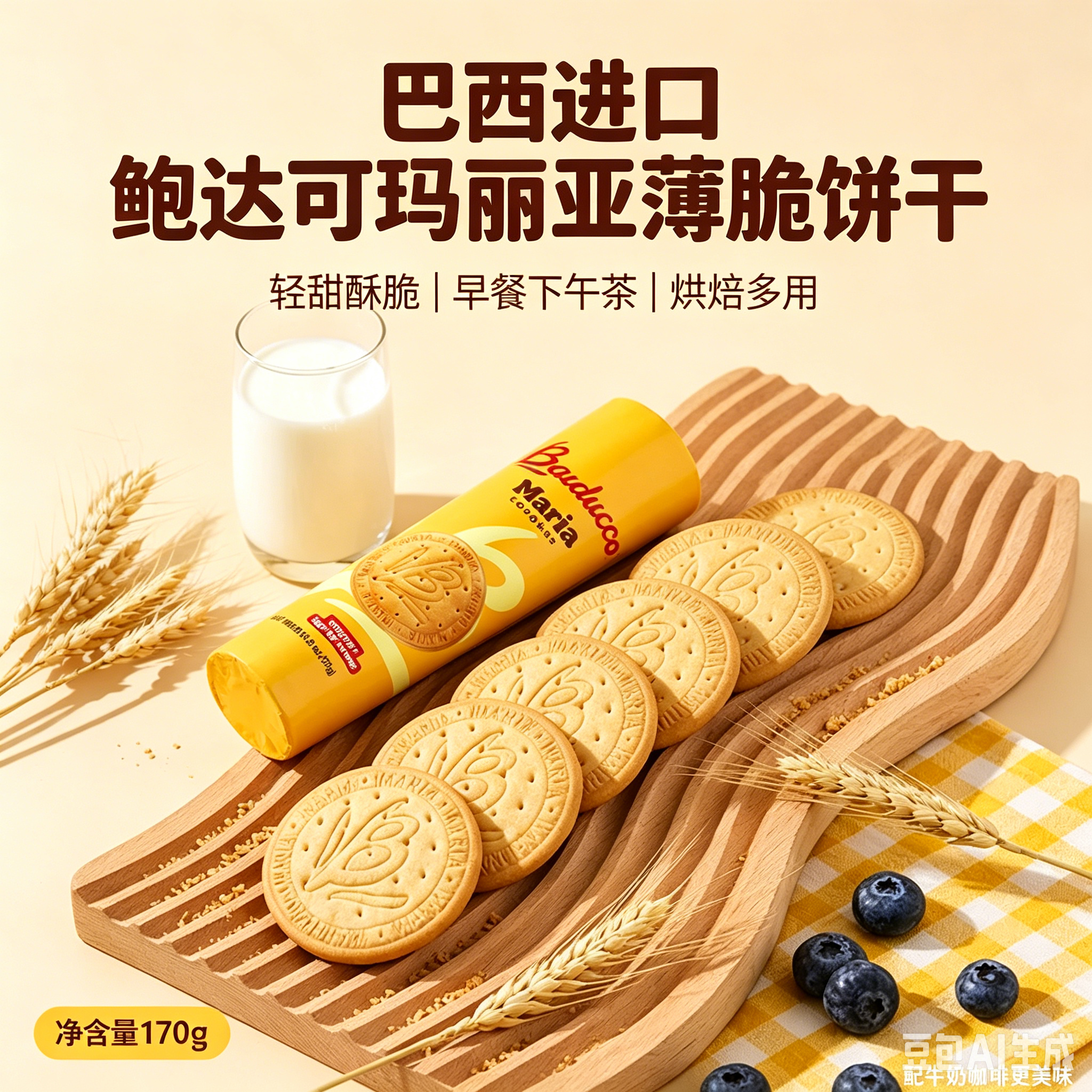 巴西进口Bauducco Maria Cookies 巴多可玛利亚饼干170g酥性饼干