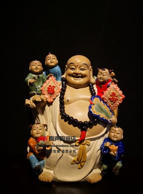 推荐限量五子登科多仔佛家居博古架玄关中式摆件新婚石湾陶瓷公仔
