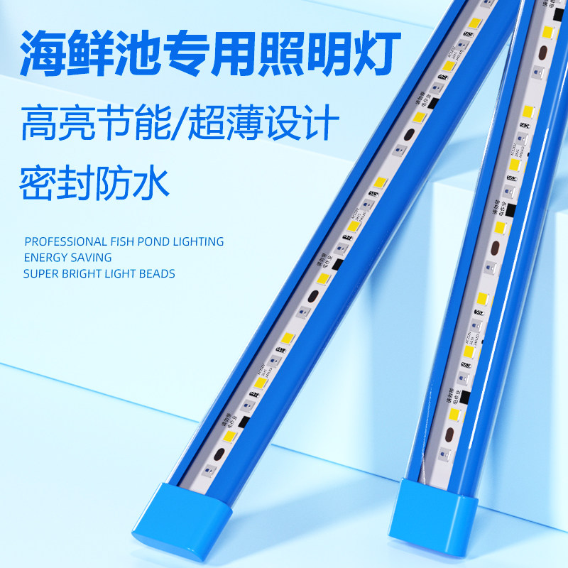 海鲜池鱼缸灯鱼池专用LED灯水产鱼虾蟹照明灯蓝色防水led灯220v