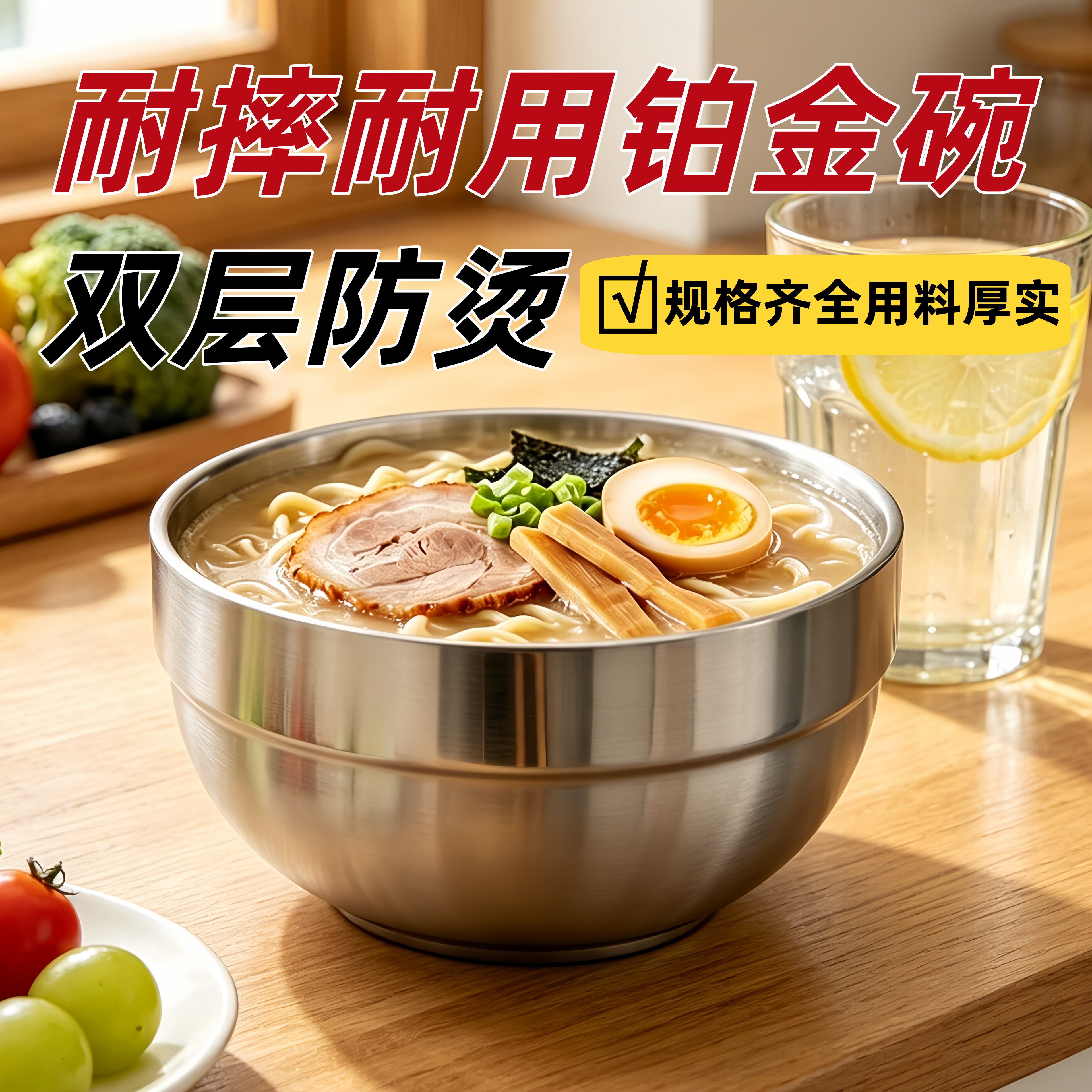 正品双层不锈钢饭碗家用儿童大容量防烫摔泡面大铁碗汤碗2026新款