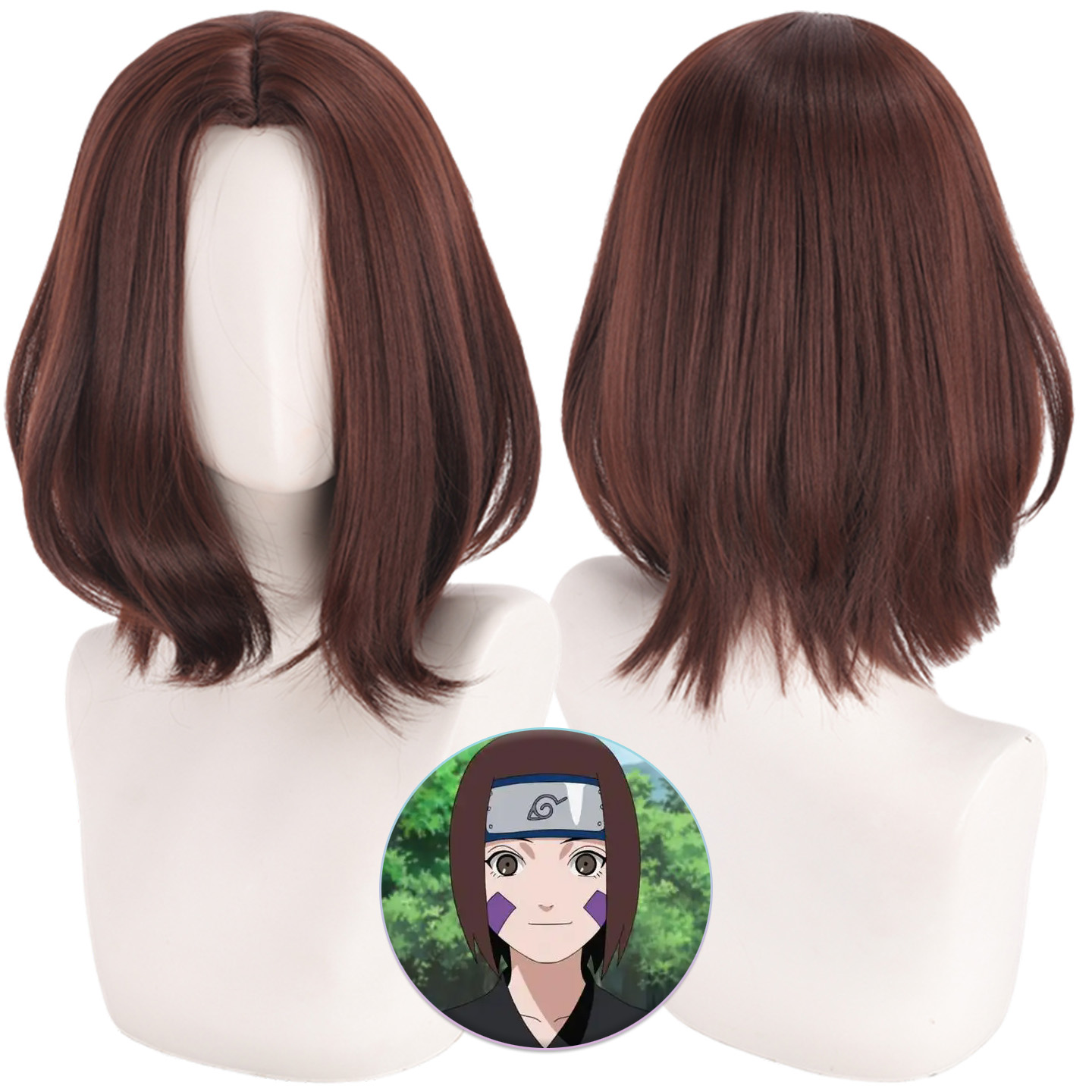 米苏假发 野原琳COS假发 深棕色中分毛胚  火影忍者动漫头套假发