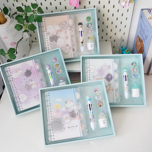 幽幽家族文具手账套装礼盒PVC防水封面活页本贴六色笔ins高颜值萌