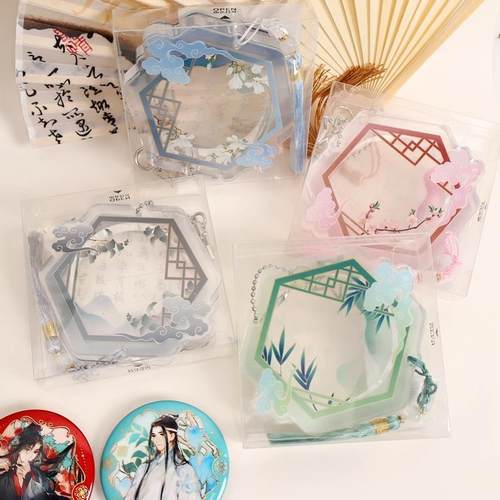 亚克力吧唧砖徽章收纳展示框中式古风六边形58mm挂饰烟雨清风谷美