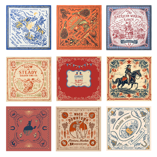 WILD领巾女士发饰 围脖牛仔头巾WEST 纯棉美式 复古vintage方巾男士