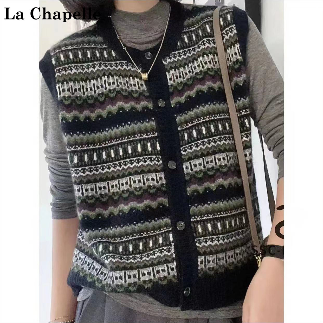 拉夏贝尔秋冬韩系百搭条纹针织马甲女圆领复古坎肩背心马夹上衣,女装/女士精品,马夹,淘宝优惠券,粉丝福利购,淘宝优惠卷