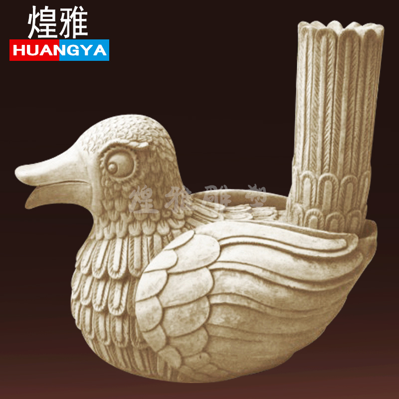 煌雅新款玻璃钢浮雕GRC水泥人造砂岩雕塑鸳鸯鸟水池喷泉装饰定制