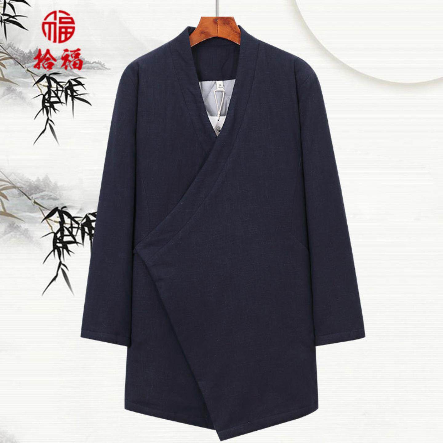 中国风男款棉麻唐装棉袄中长款汉服男禅服古风居士服亚麻中式棉衣