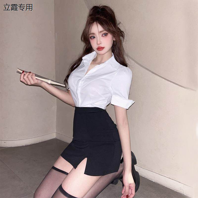 夏季ol制服套装工作服职业装气质女白衬衫包臀裙子酒店前台黑包裙