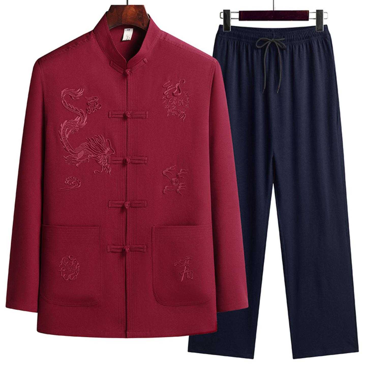 长袖爸爸装太极服夏季中盘扣宽松