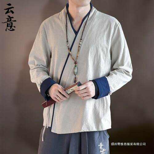 春夏季亚麻斜襟汉服男中国风棉麻