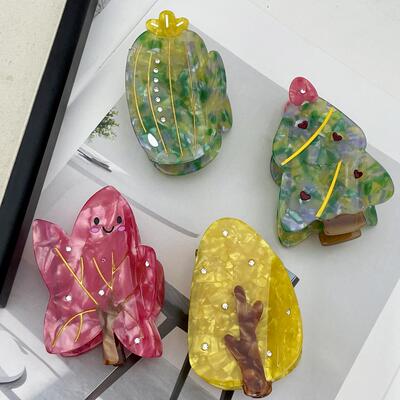 圣诞新款枫叶醋酸抓夹发饰