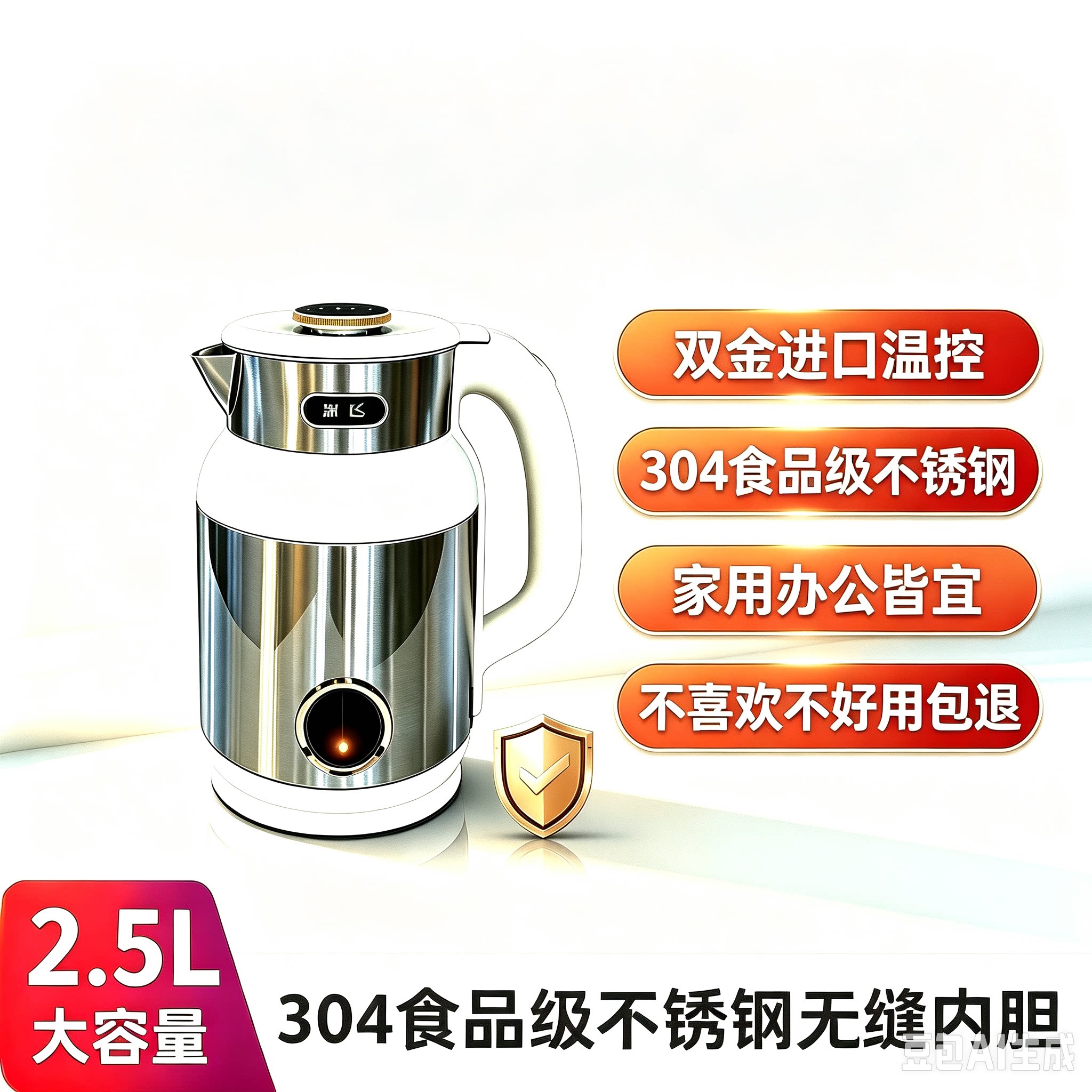 新飞大容量水壶家用办公304钢电热水壶品牌美的苏泊尔品质高质量