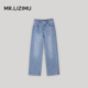 宽松显瘦百搭水洗直筒裤 李子木先生简约复古高腰牛仔裤 女2026春季