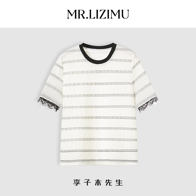 李子木2025春夏新款圆领条纹T恤女宽松百搭洋气小衫休闲短袖上衣