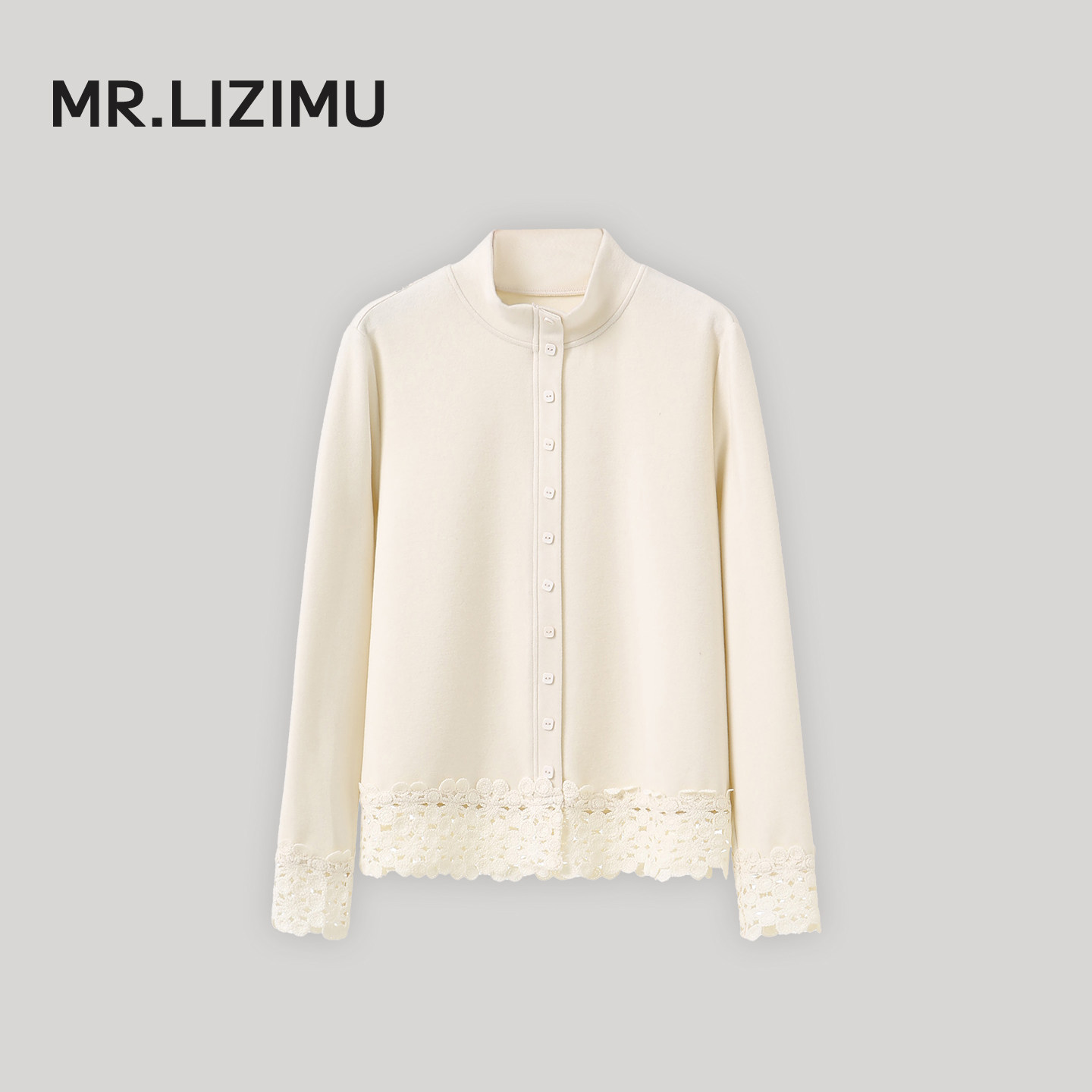 李子木简约立领加绒卫衣女2026新款休闲减龄蕾丝拼接磨毛打底上衣