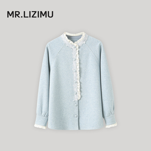 宽松显瘦百搭减龄上衣 女新款 李子木先生加厚法式 蕾丝拼接打底衬衫
