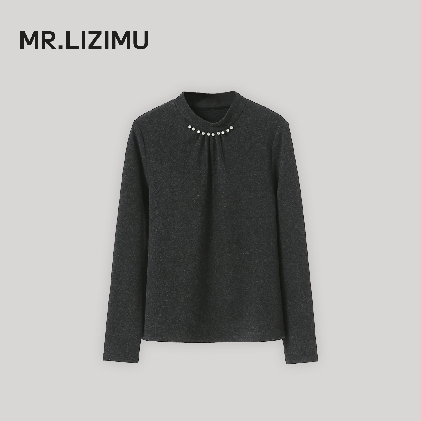 李子木先生简约半高领钉珠加绒T恤女秋冬新品显瘦百搭保暖打底衫