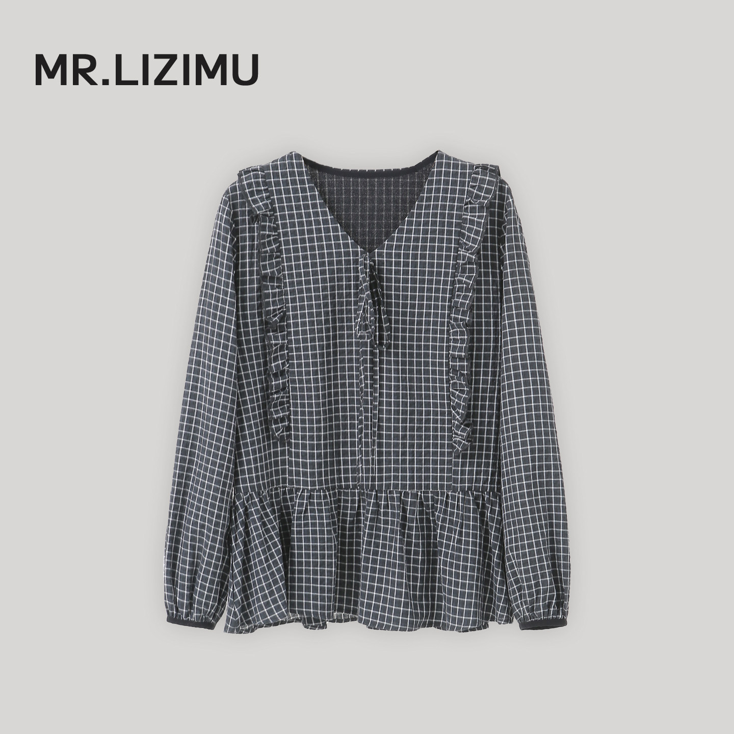 李子木先生木耳荷叶边格子衬衫女2026春季减龄设计感百搭上衣小衫