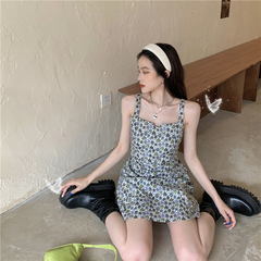 Real price French close waist and slim design small floral suspender dress