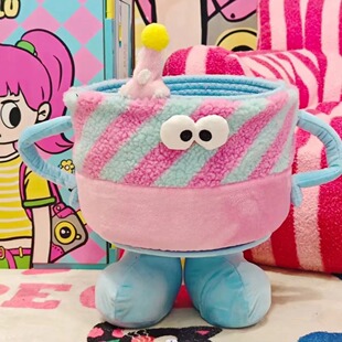 收纳杂物篮子布艺整理多巴胺怪兽零食玩具家用框框筐电视柜小桌面