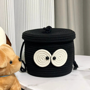 框框储物零食玩具整理桌面篮子创意收纳编织筐带盖可爱杂物煤球小